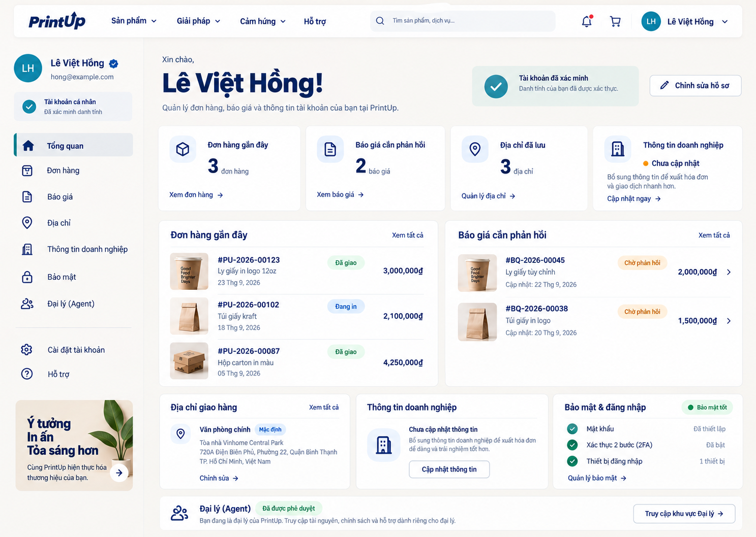 Tổng quan tài khoản — bố cục desktop