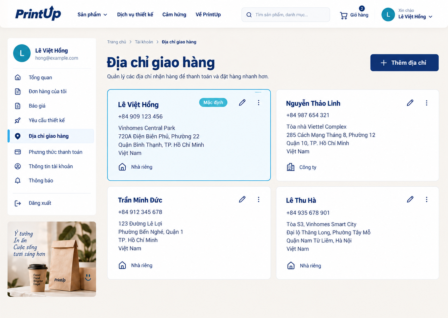 Địa chỉ đã lưu — bố cục desktop