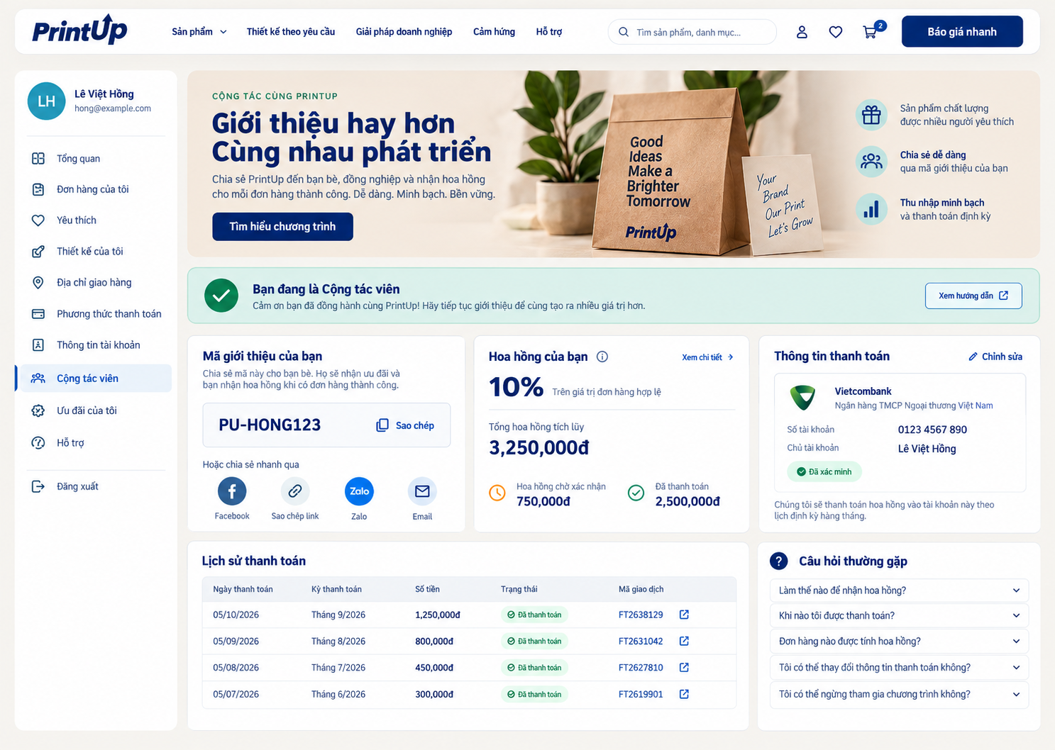 Khu vực agent / giới thiệu — bố cục desktop