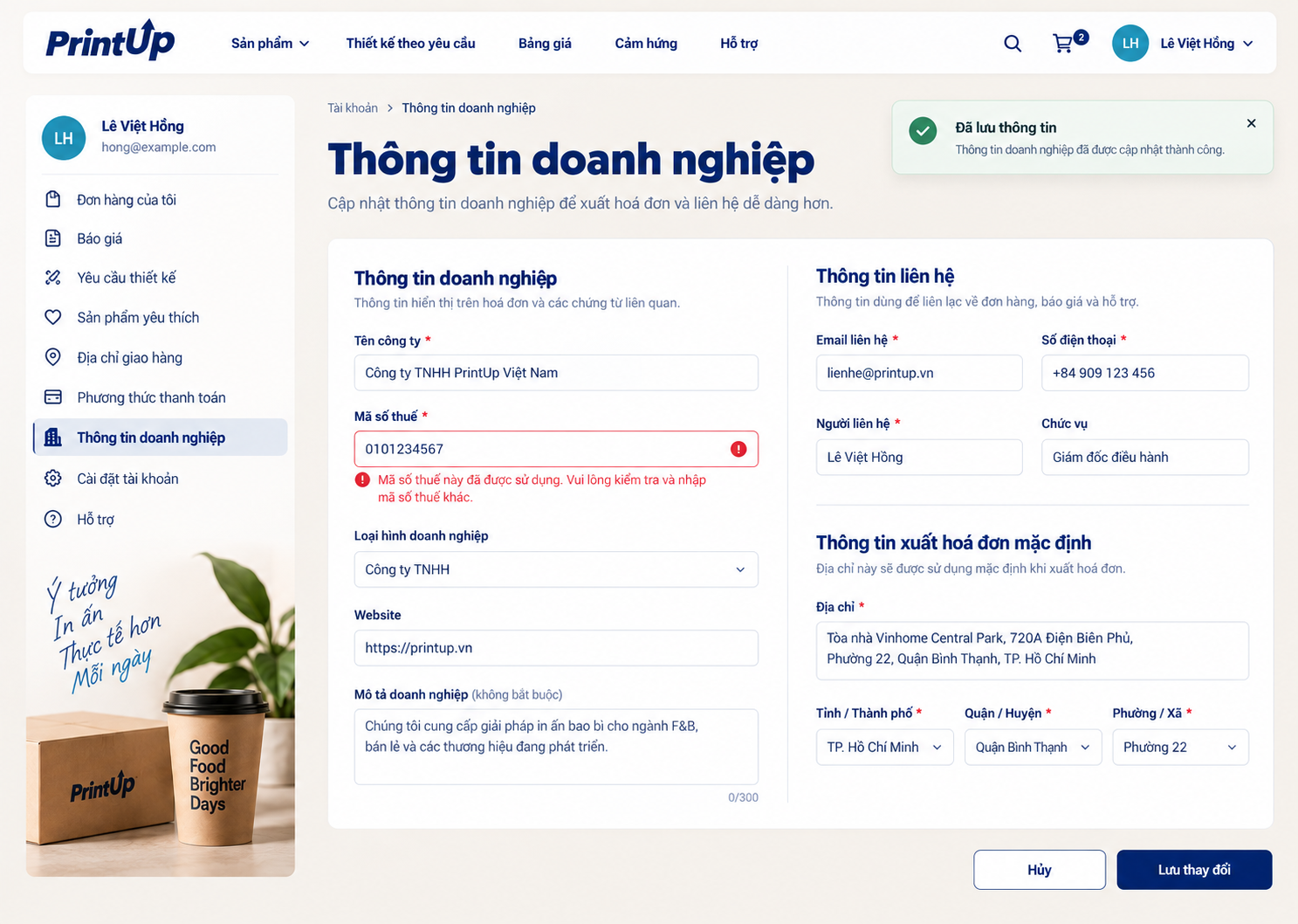 Hồ sơ doanh nghiệp — bố cục desktop