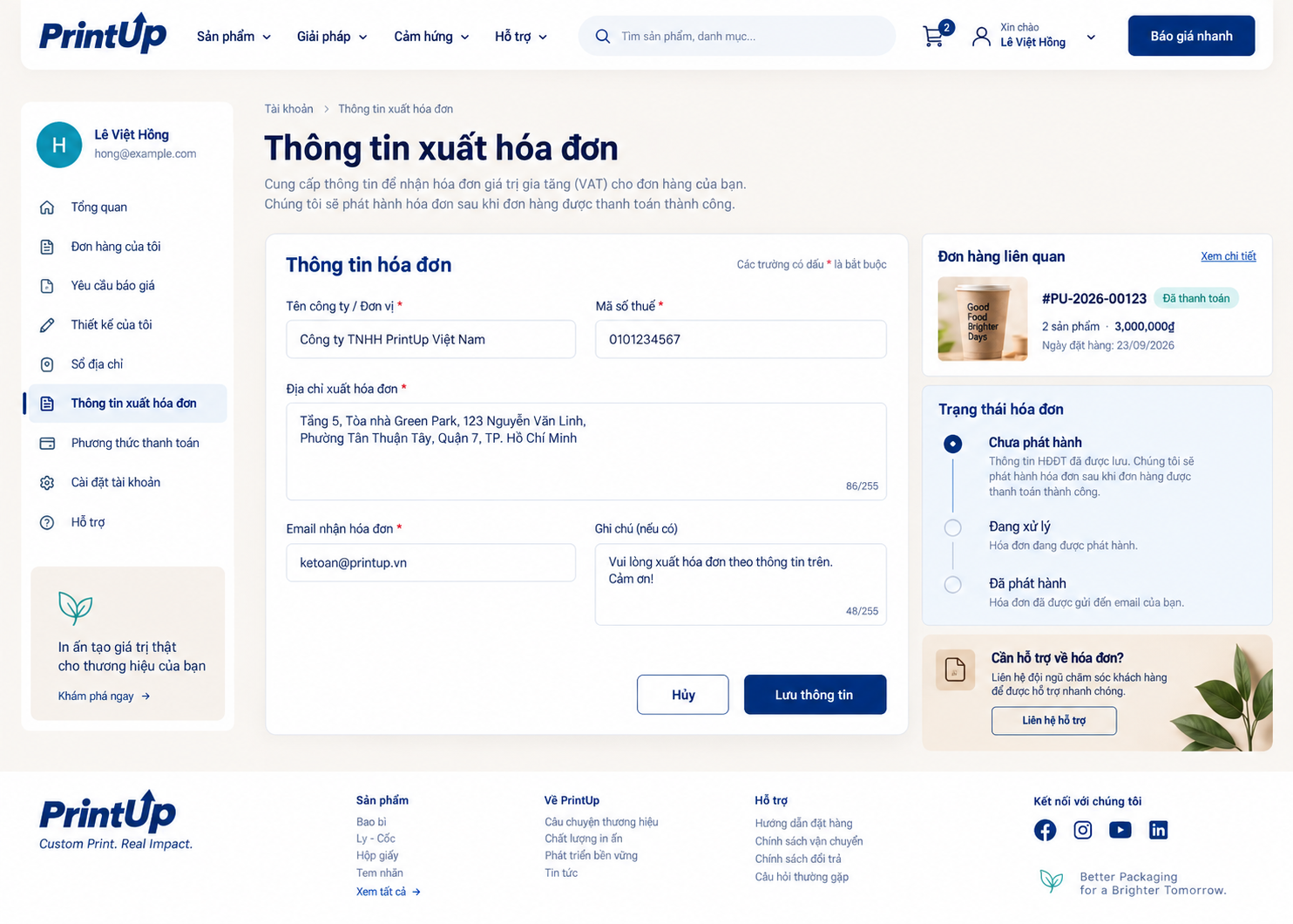 Thông tin hóa đơn — bố cục desktop