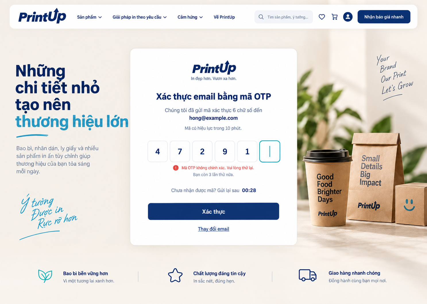 Xác minh OTP email — bố cục desktop