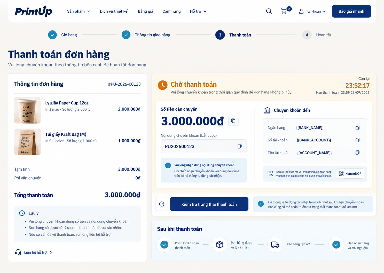 Thanh toán chuyển khoản / SePay — bố cục desktop