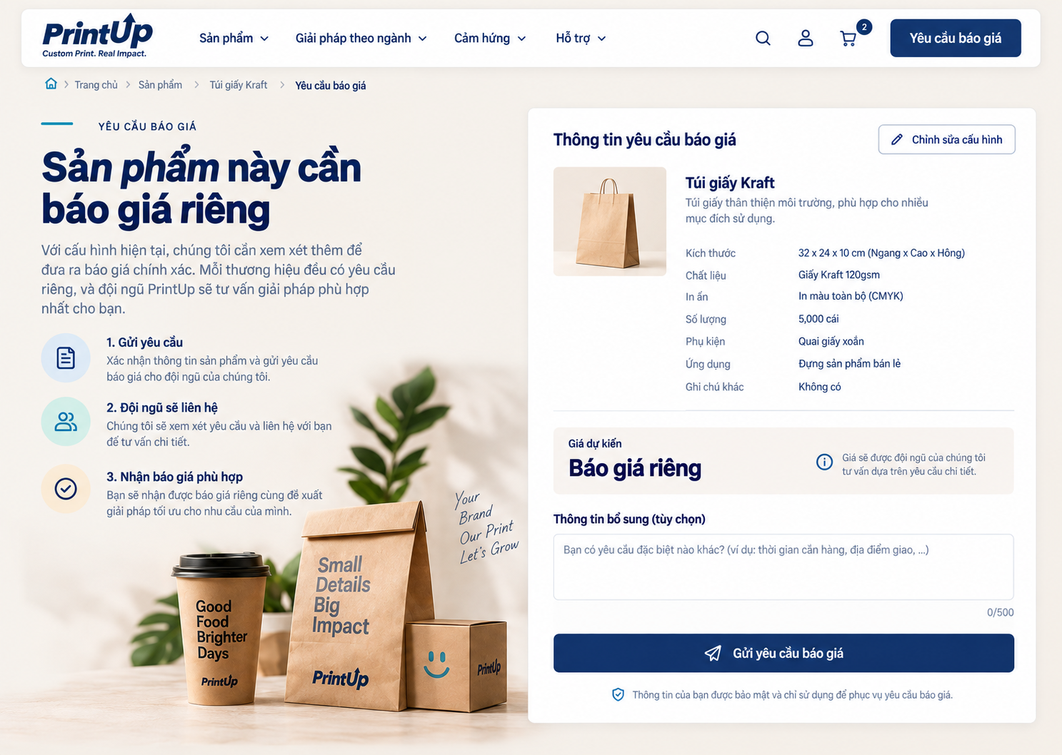 Cần báo giá thủ công — bố cục desktop