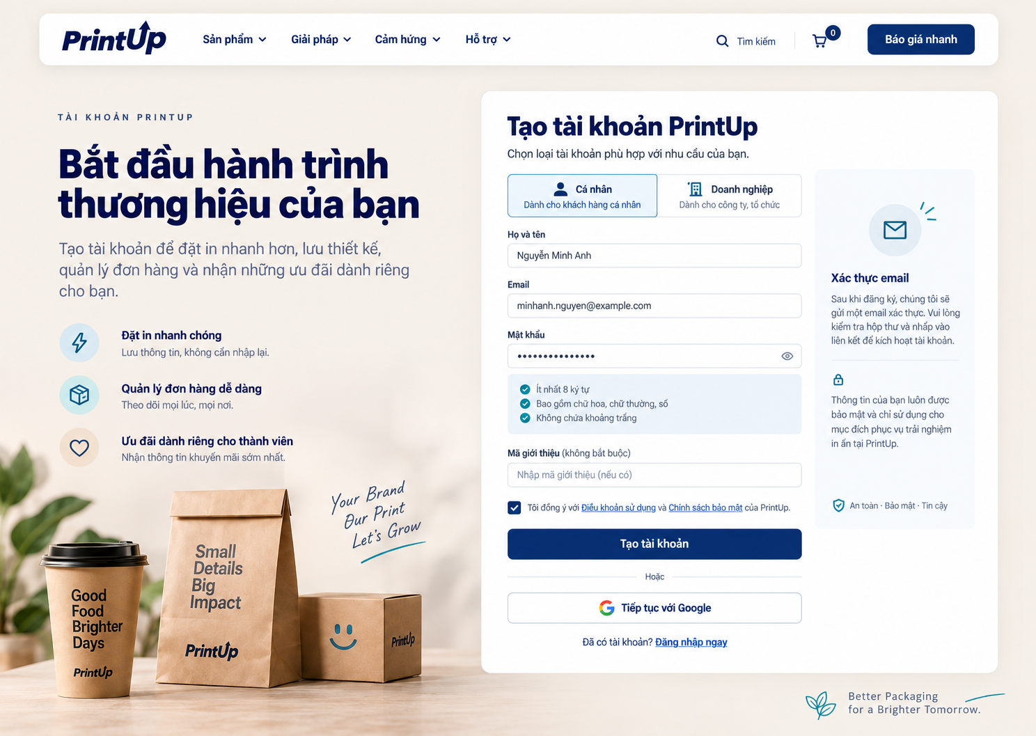 Đăng ký cá nhân / doanh nghiệp — bố cục desktop